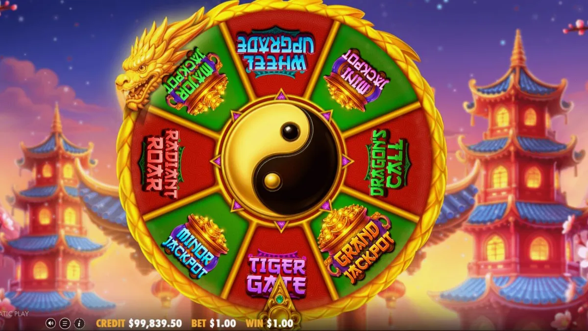 Interface vibrante do slot Dragon Tiger Fortunes com elementos dourados e temáticos